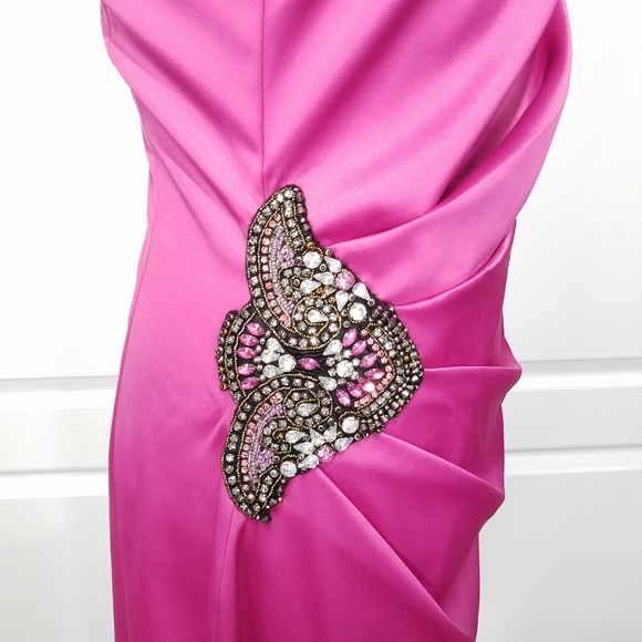 Eliza J Satin Beaded One Shoulder Cocktail Dress - Picture 3 of 8